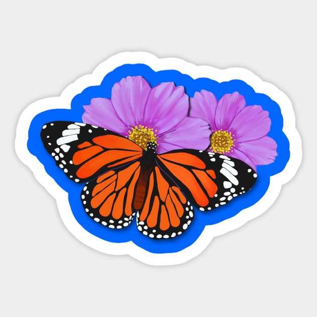 Monarch Butterfly with Purple Flowers Sticker by AlondraHanley